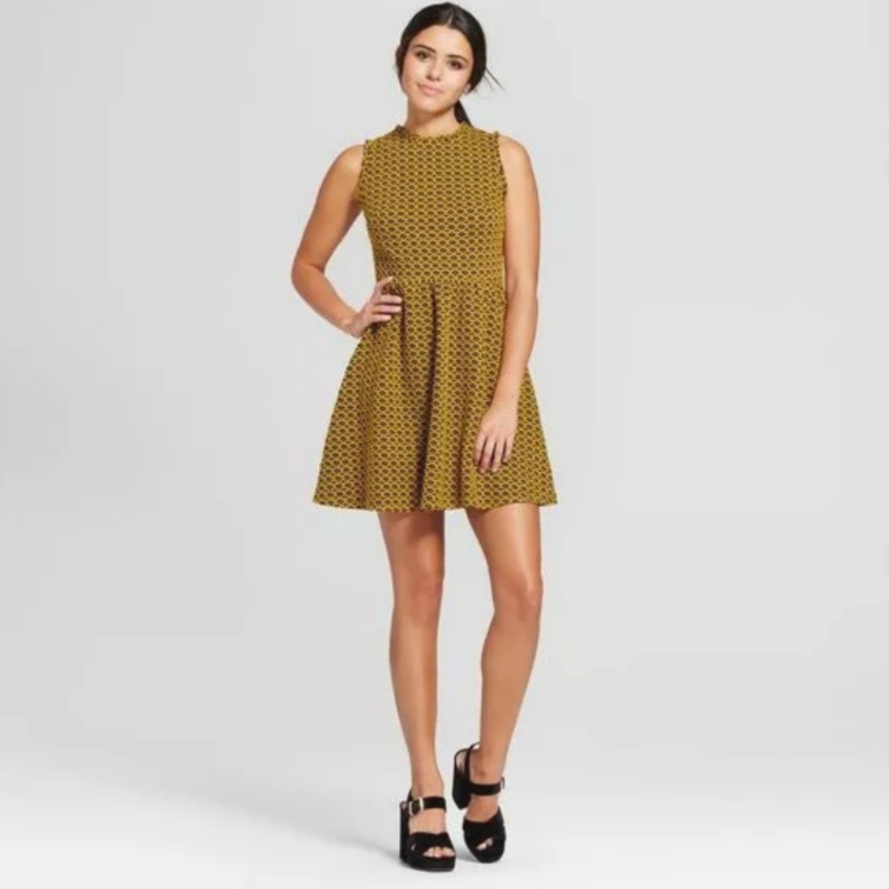 Uniquely patterned yellow and black dress